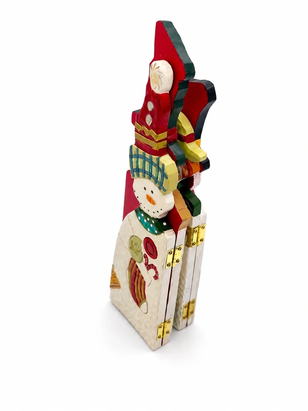 Handcrafted Wooden Tabletop Snowman Folding Screen 13” x 13” Christmas Decor